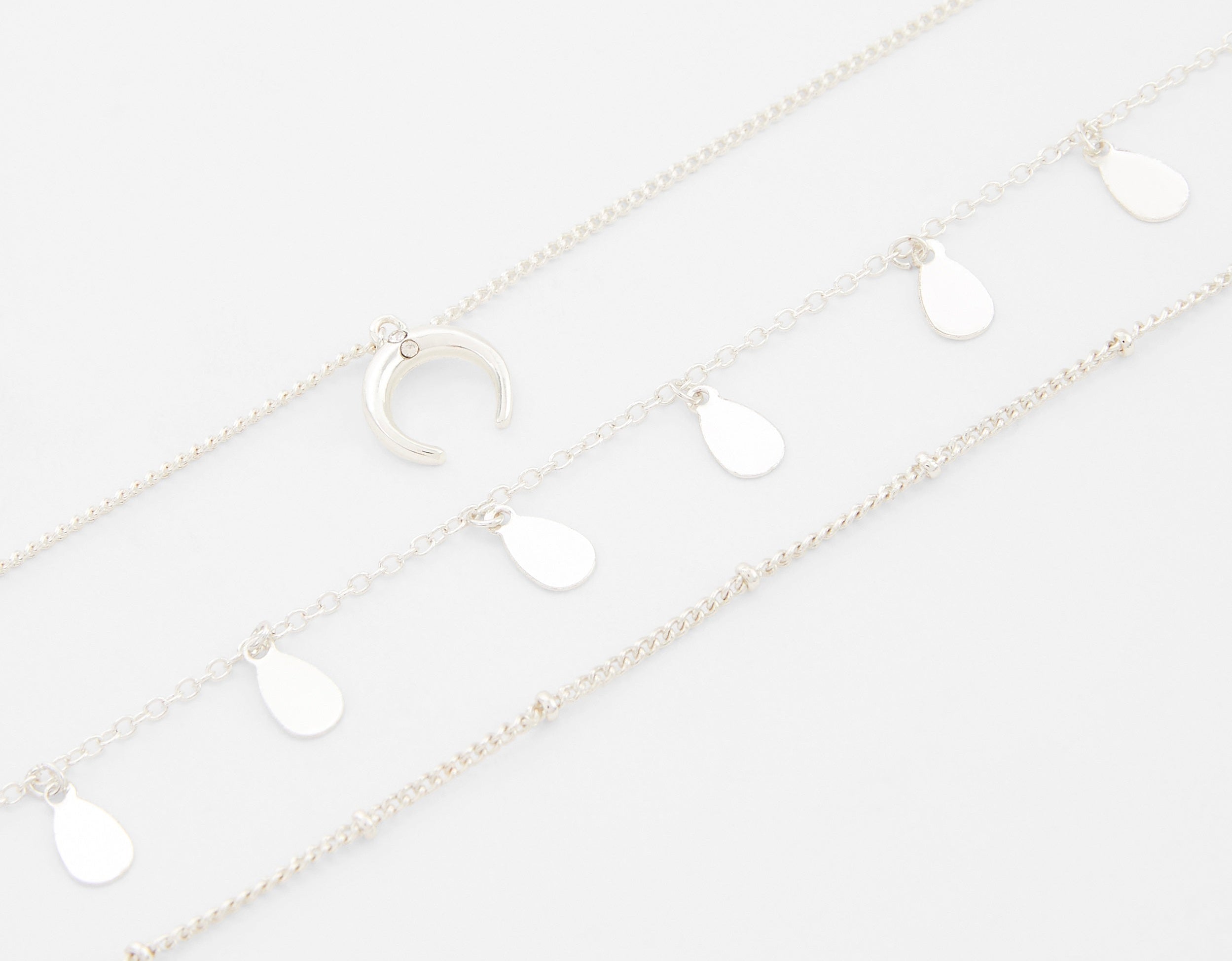 Accessorize London Women's Set Of 3 Horn & Droplet Multirow Silver Necklace