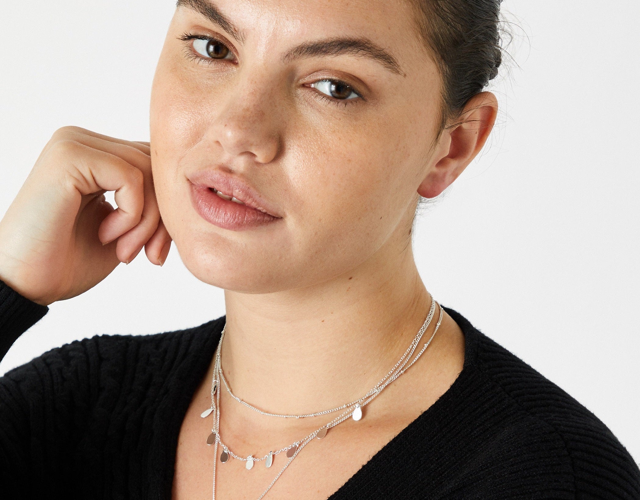 Accessorize London Women's Set Of 3 Horn & Droplet Multirow Silver Necklace