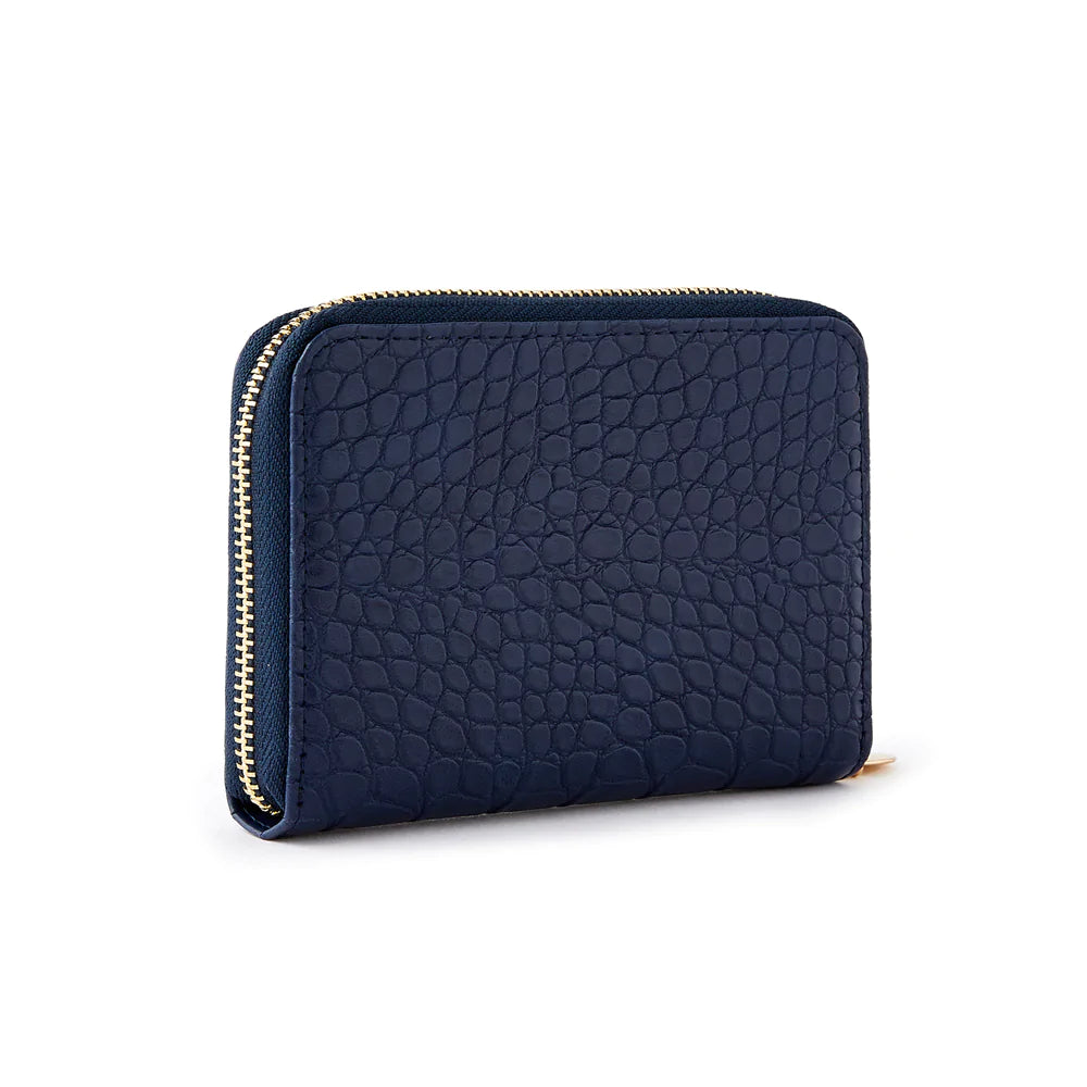 Accessorize London Women's Faux Leather Mid Size Zip Round Navy Purse Wallet