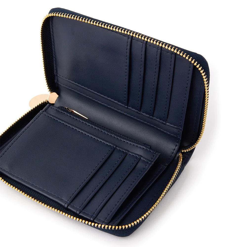 Accessorize London Women's Faux Leather Mid Size Zip Round Navy Purse Wallet