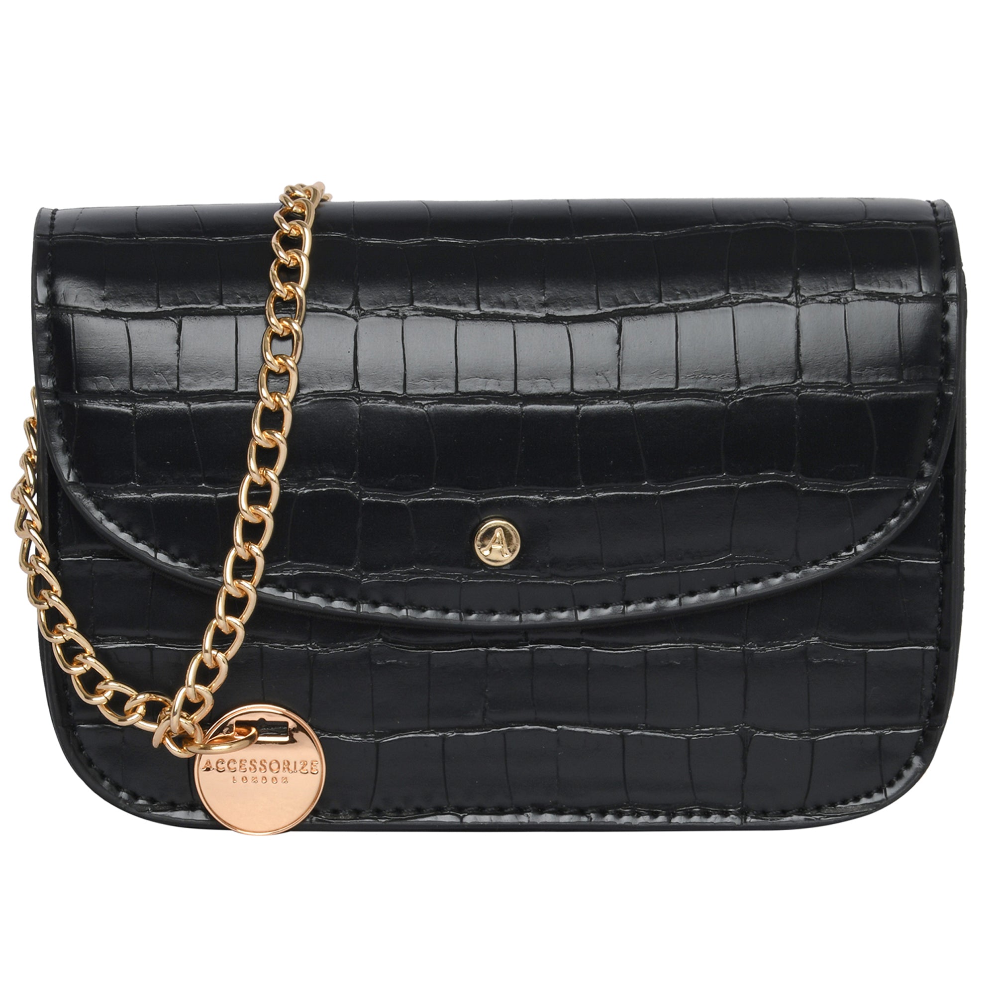 Accessorize London women's Faux Leather Black Mini Purse Sling Bag