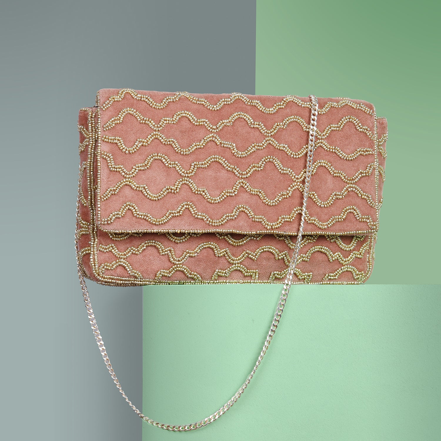 Pink velvet shop clutch bag