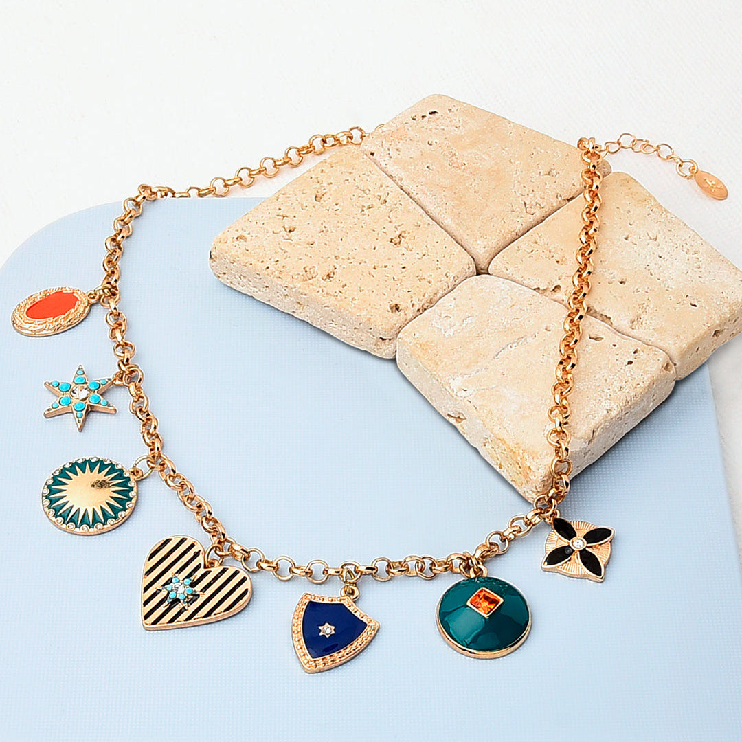 Accessorize London Women's Reconnected Enamel Charmy Collar Necklace