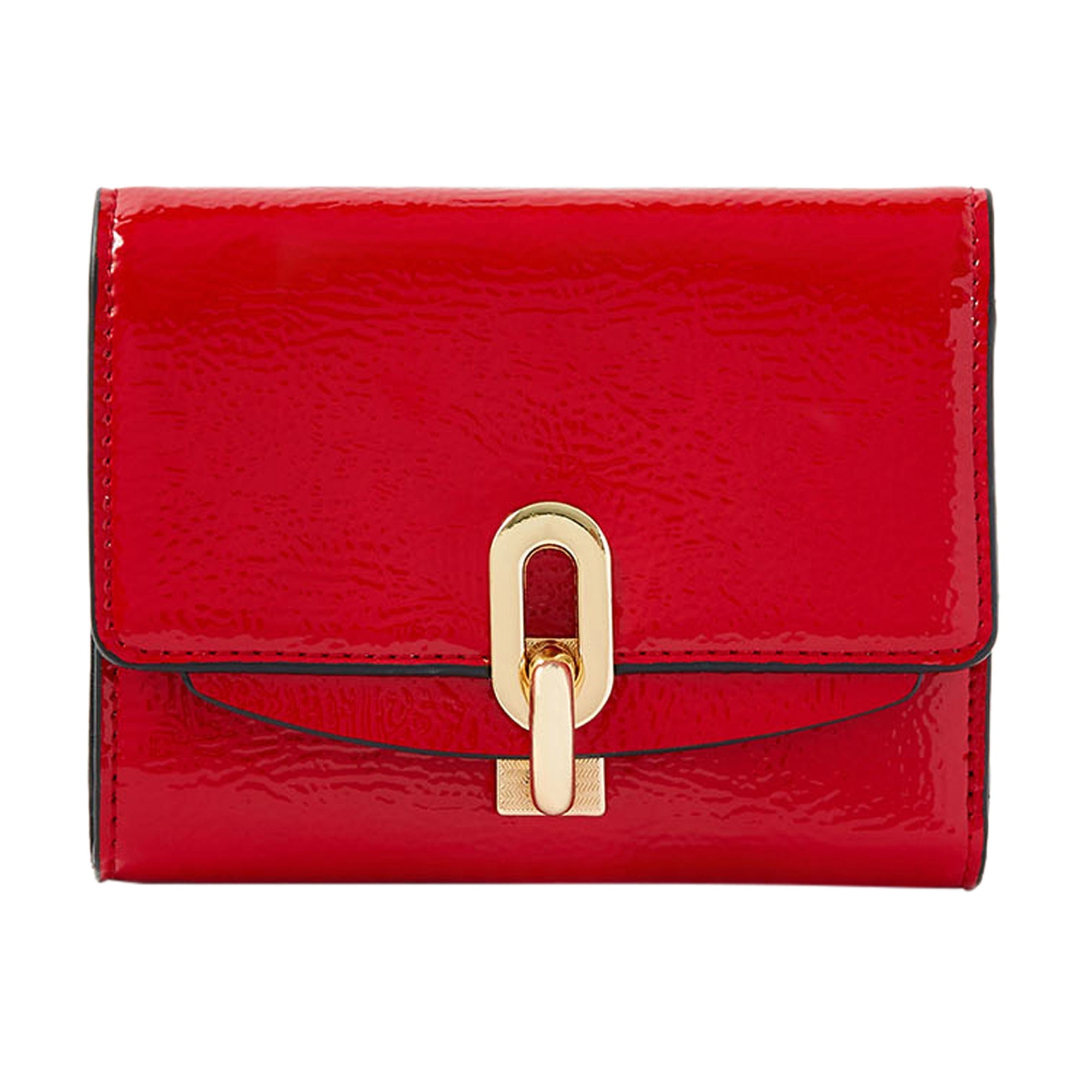 Accessorize London Women's Faux Leather Red Patent Lock Wallet Purse