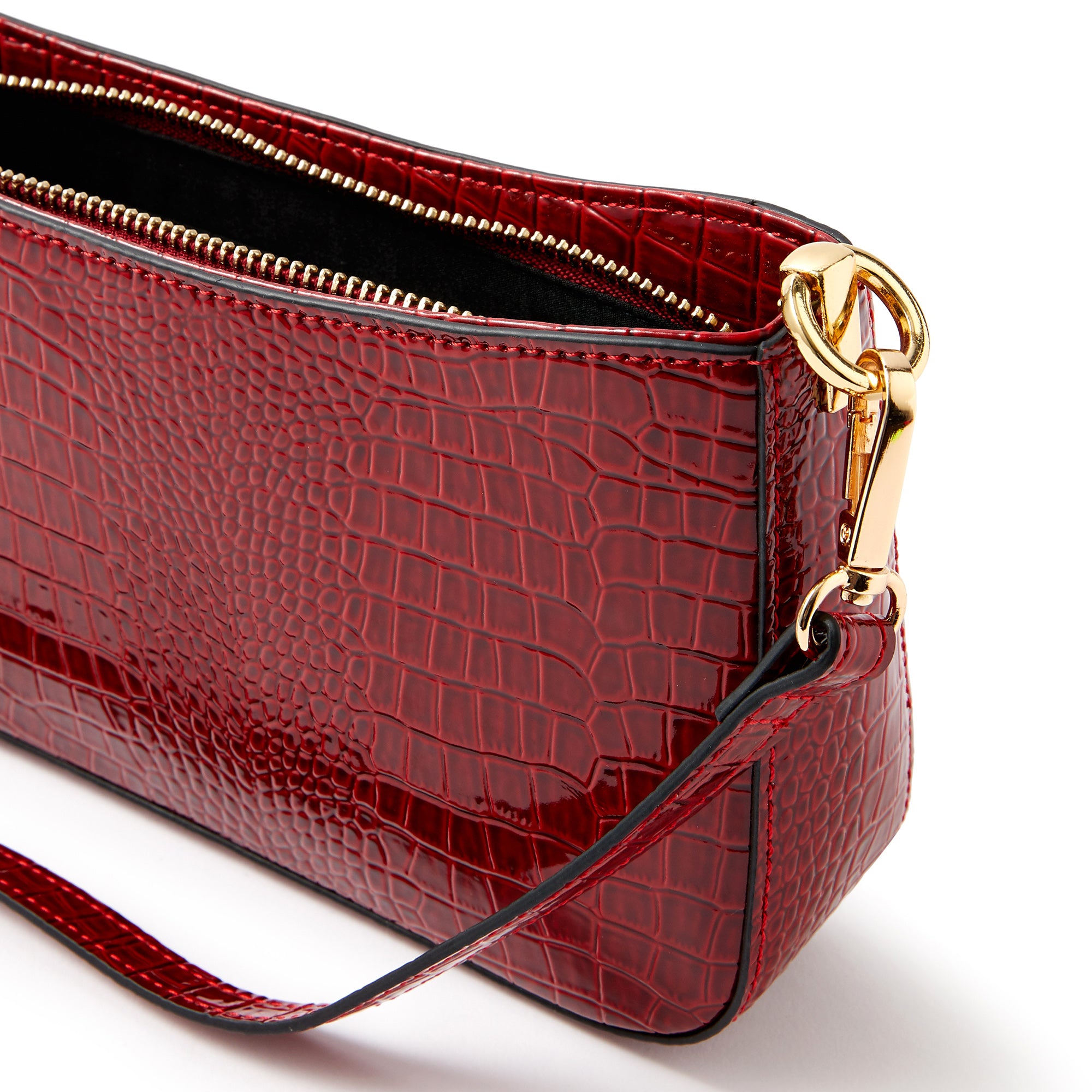 Accessorize London Women's Faux Leather Croc Roxanne Baguette Shoulder Bag - Red