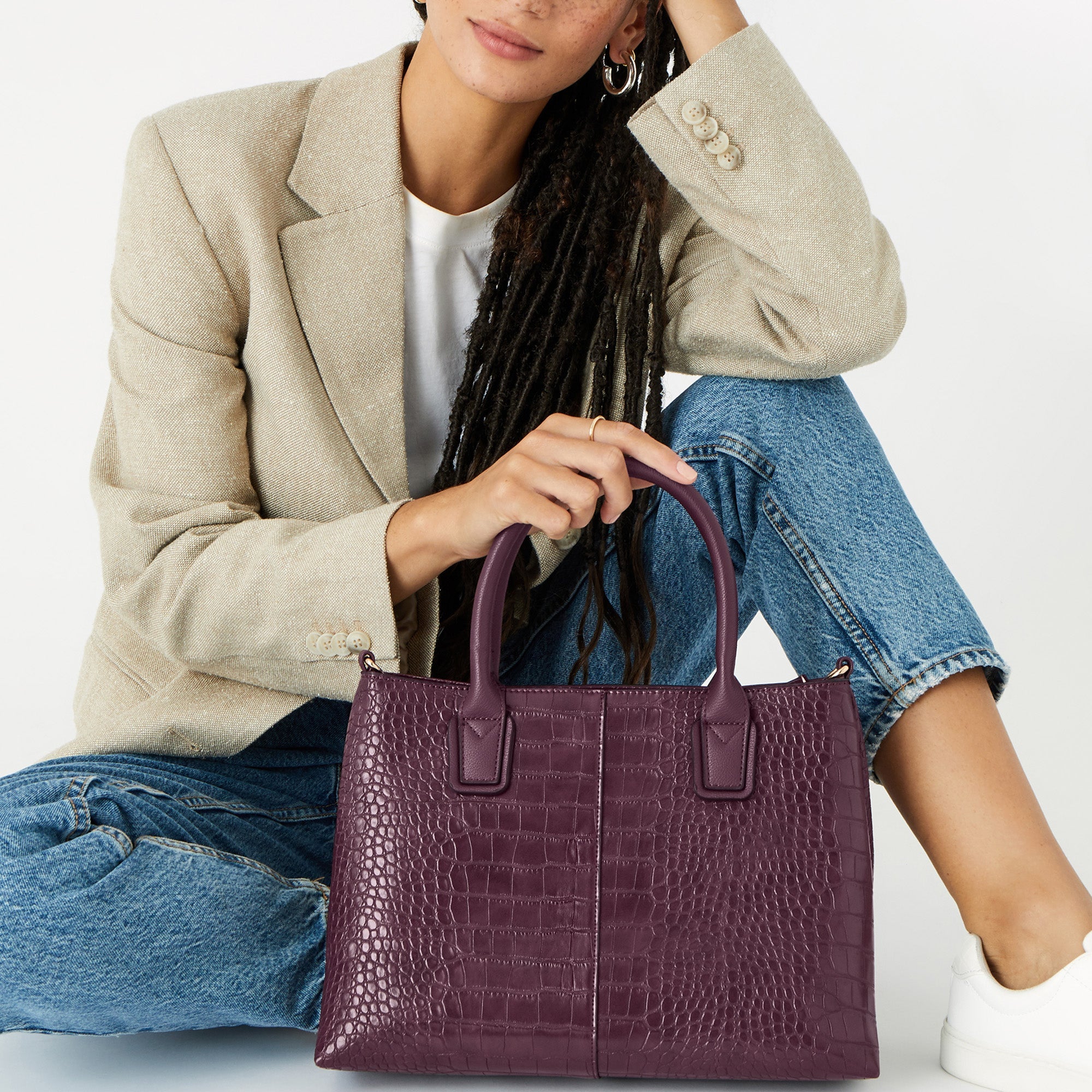 Faux Leather Burgundy Caroline Handheld Bag