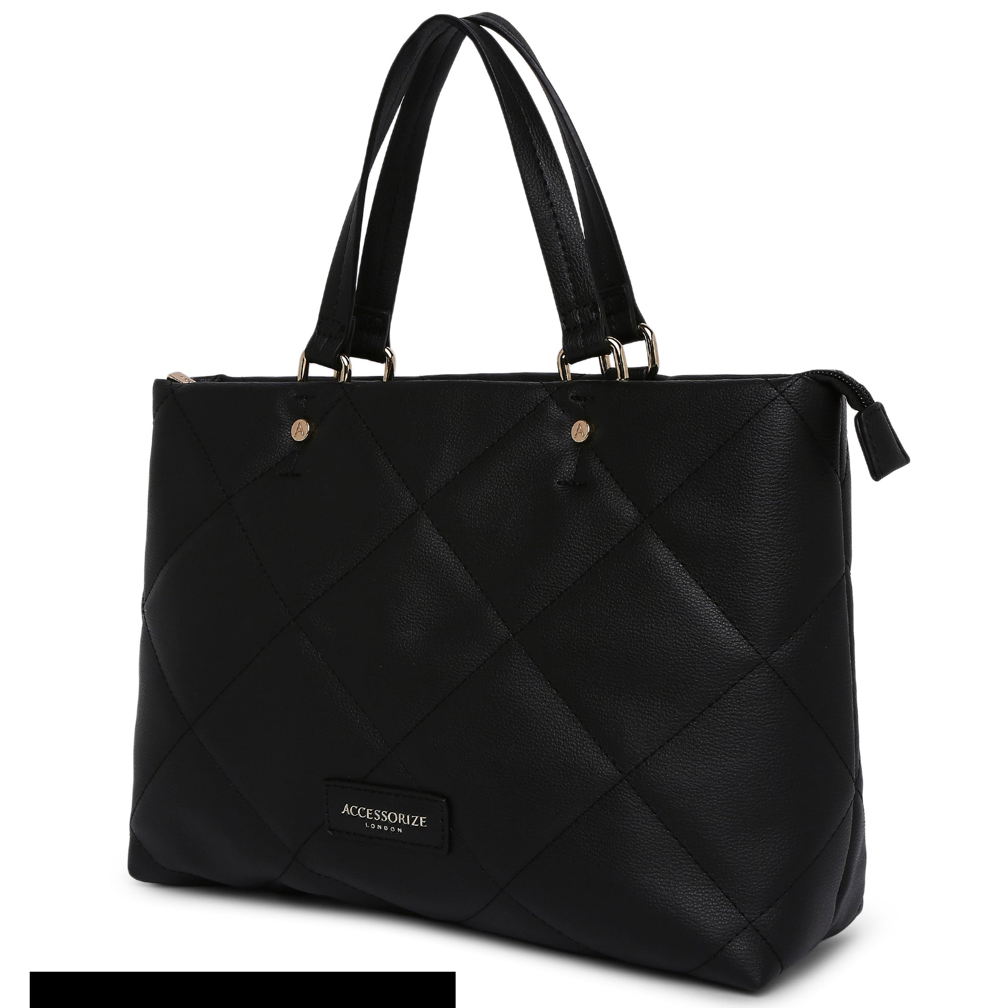 Accessorize London Women's Faux Leather Black Kayleigh Quilted Handheld Bag