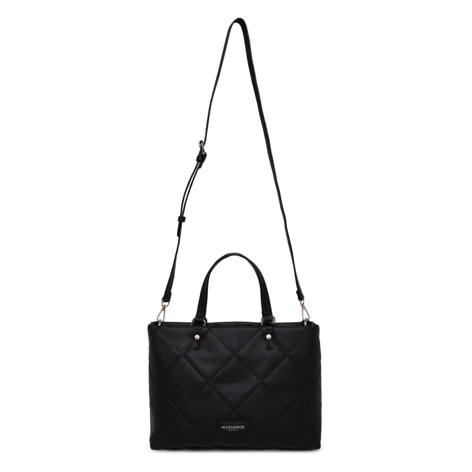 Accessorize London Women's Faux Leather Black Kayleigh Quilted Handheld Bag