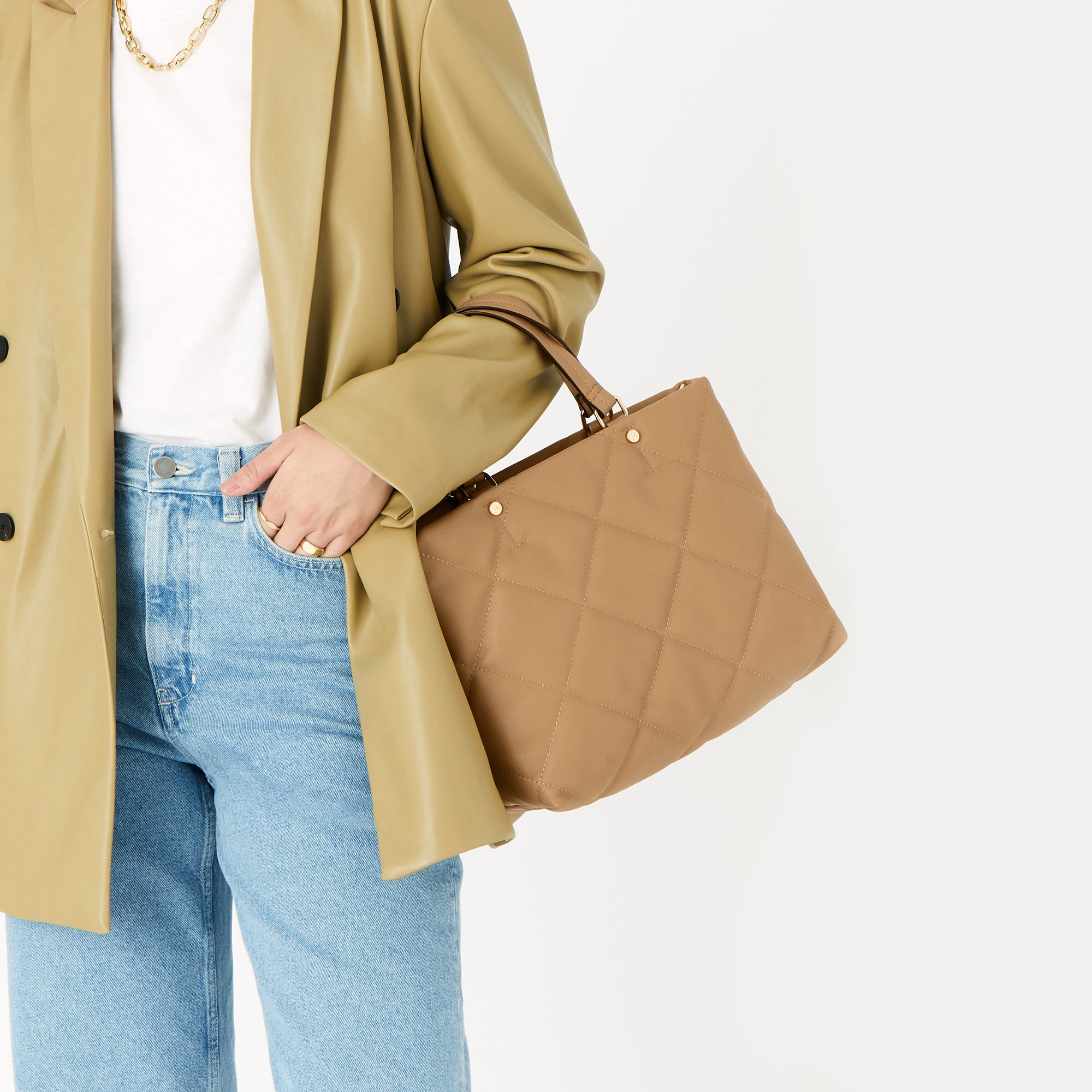 Accessorize London Women's Faux Leather Cream Kayleigh Quilted Handheld Bag