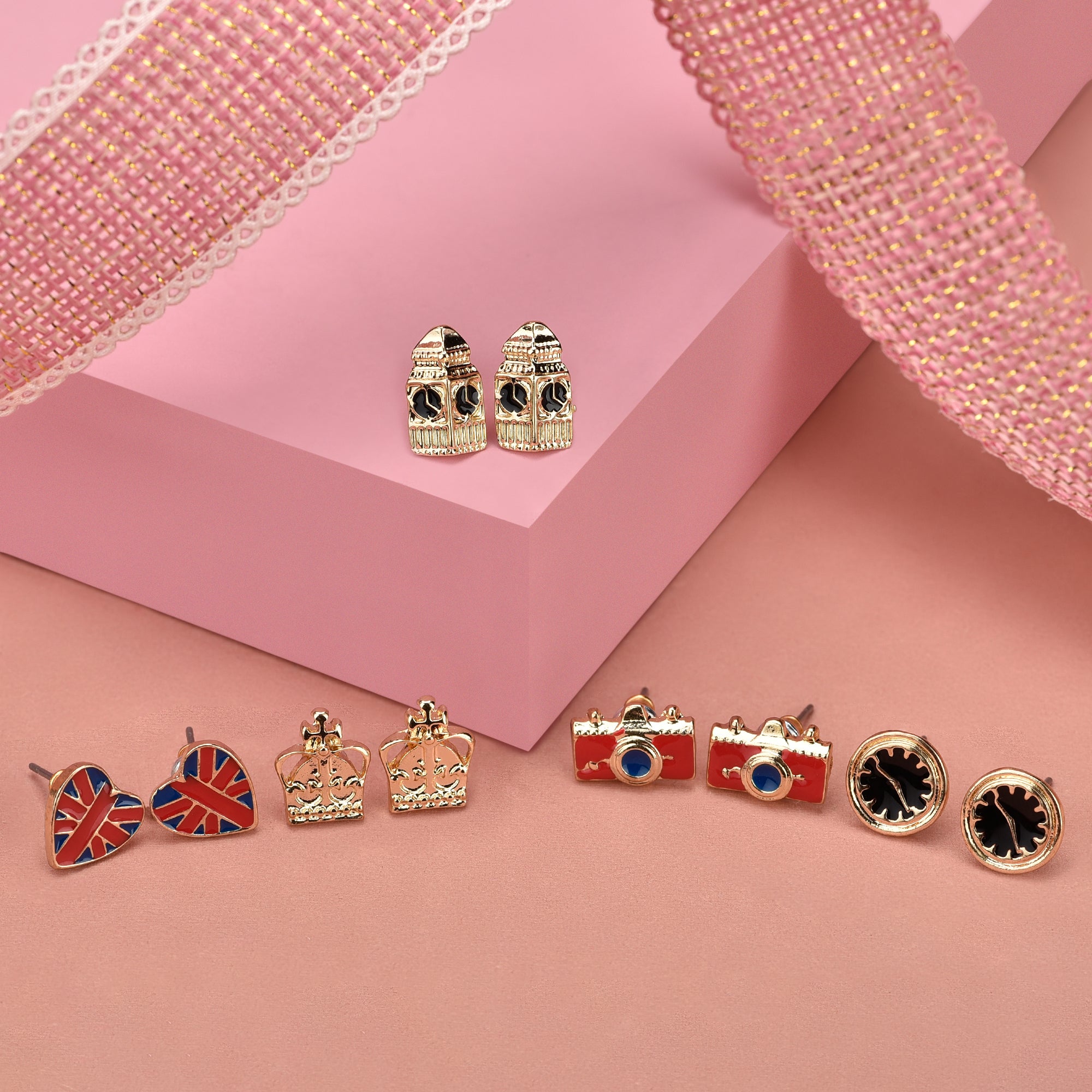 Accessorize London Women's Red Set Of 5 London Stud Earring