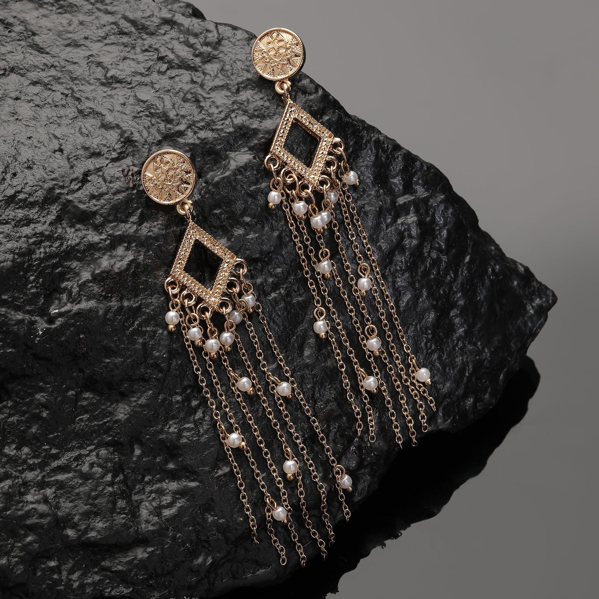 Accessorize London Golden Pearl Long Drop Earring