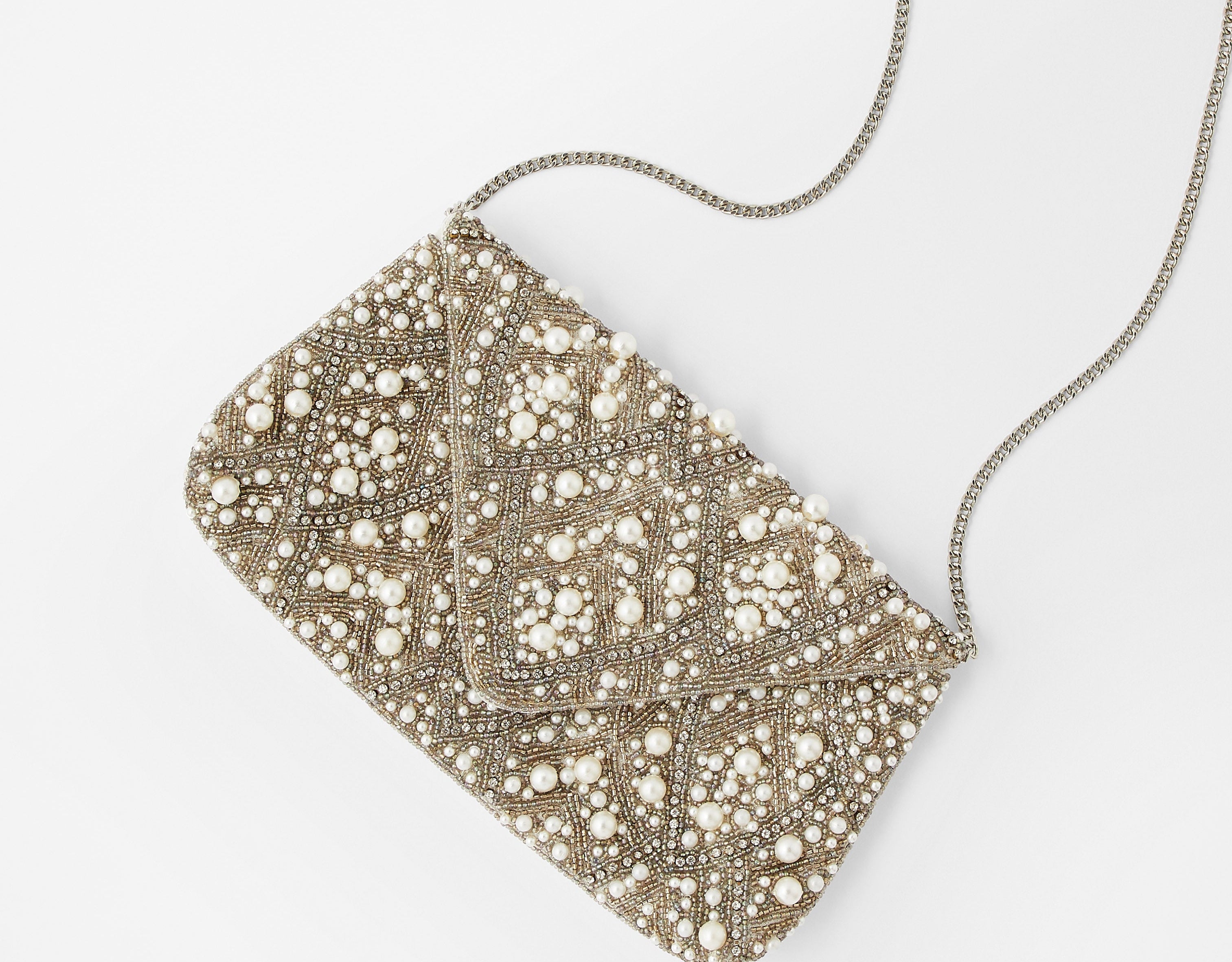 Accessorize London Women's Faux Leather Pearl Encrusted Embellished Envelope