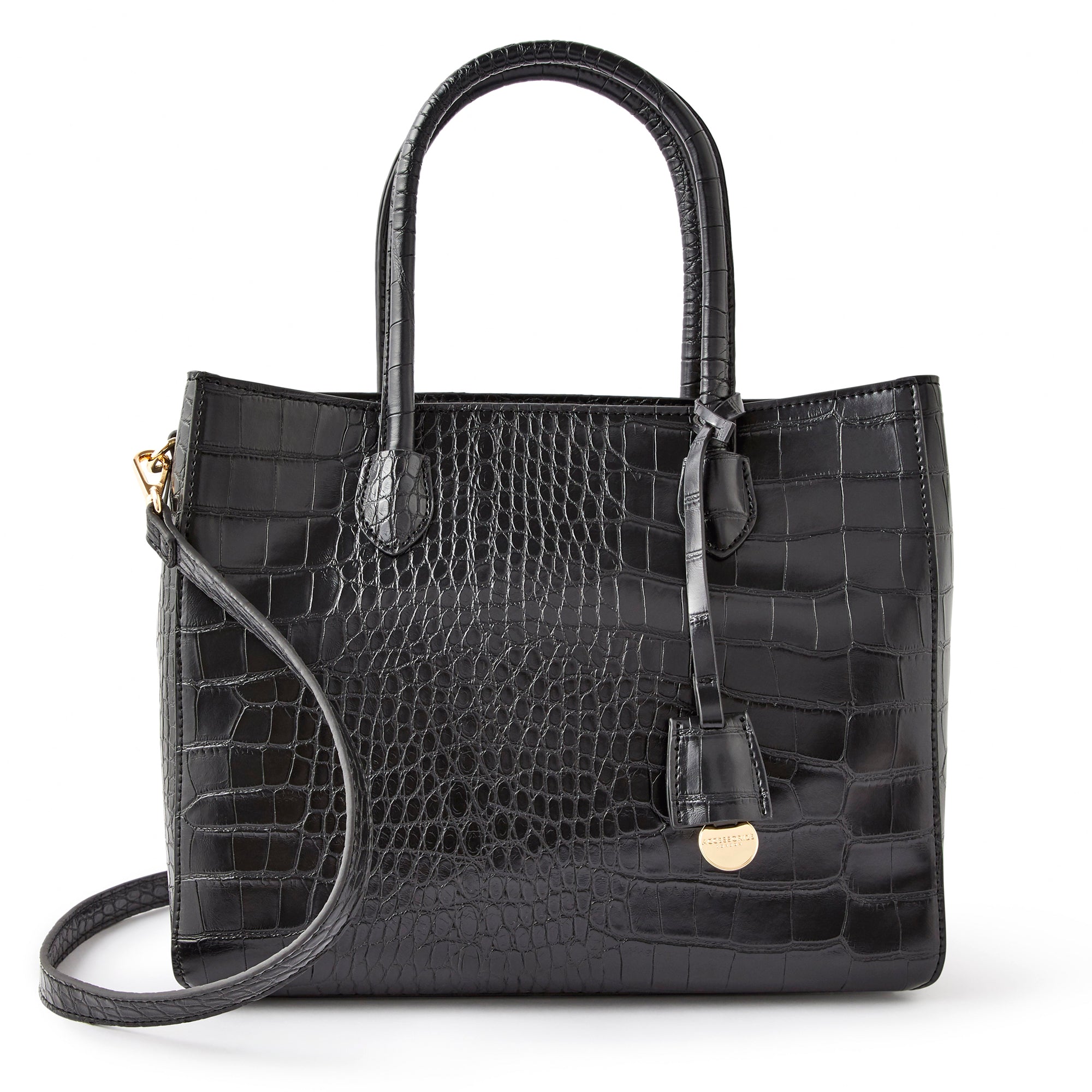 Accessorize London Women's Faux Leather Black Gemma croc handheld Satchel Bag