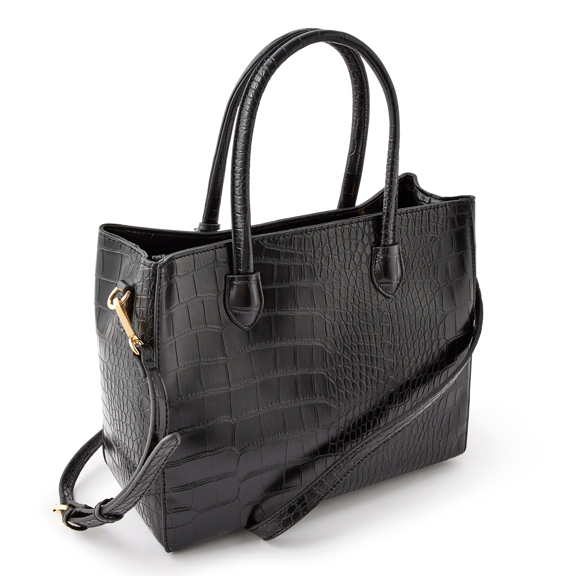 Accessorize London Women's Faux Leather Black Gemma croc handheld Satchel Bag