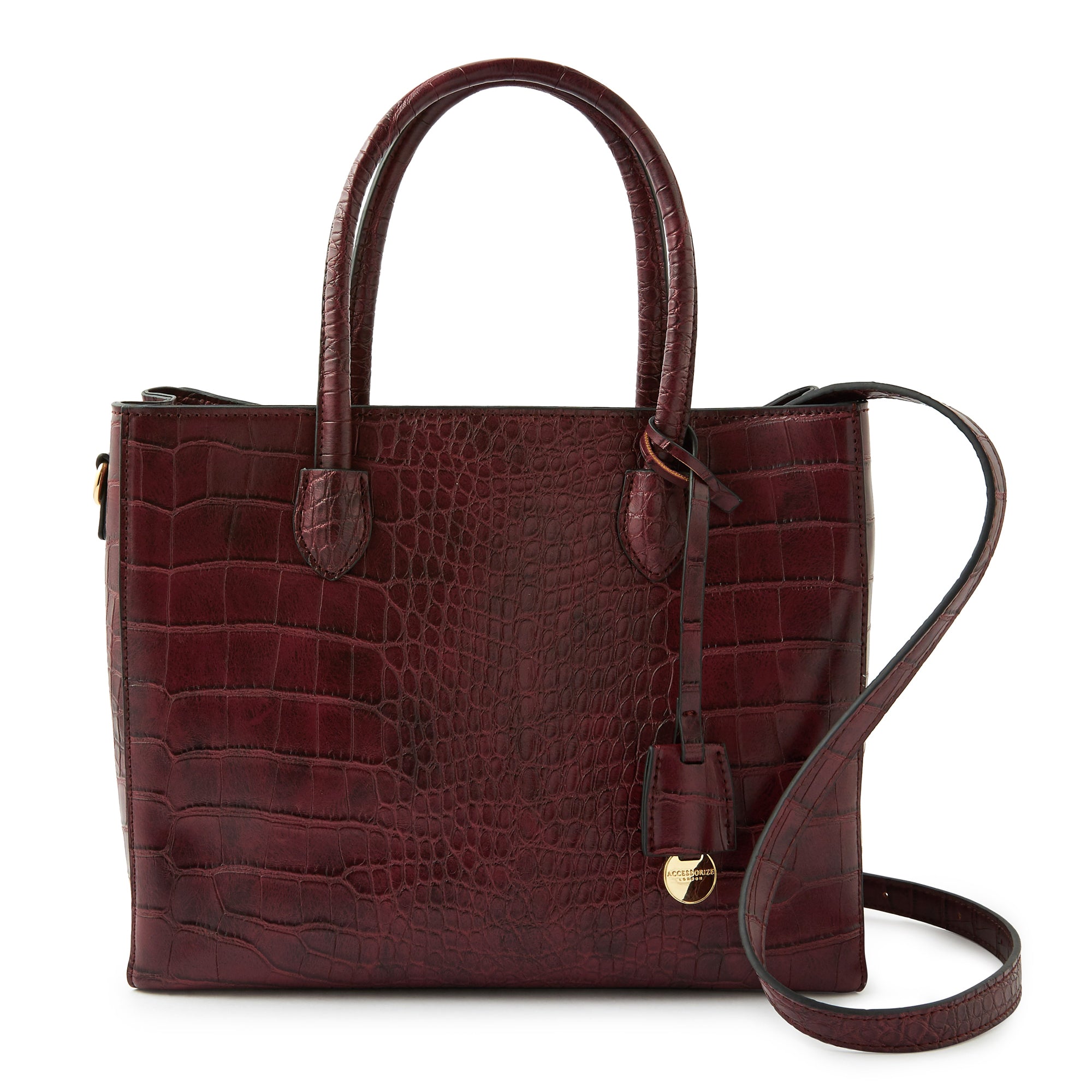 Accessorize London Women's Faux Leather Burgundy Gemma croc handheld Satchel Bag
