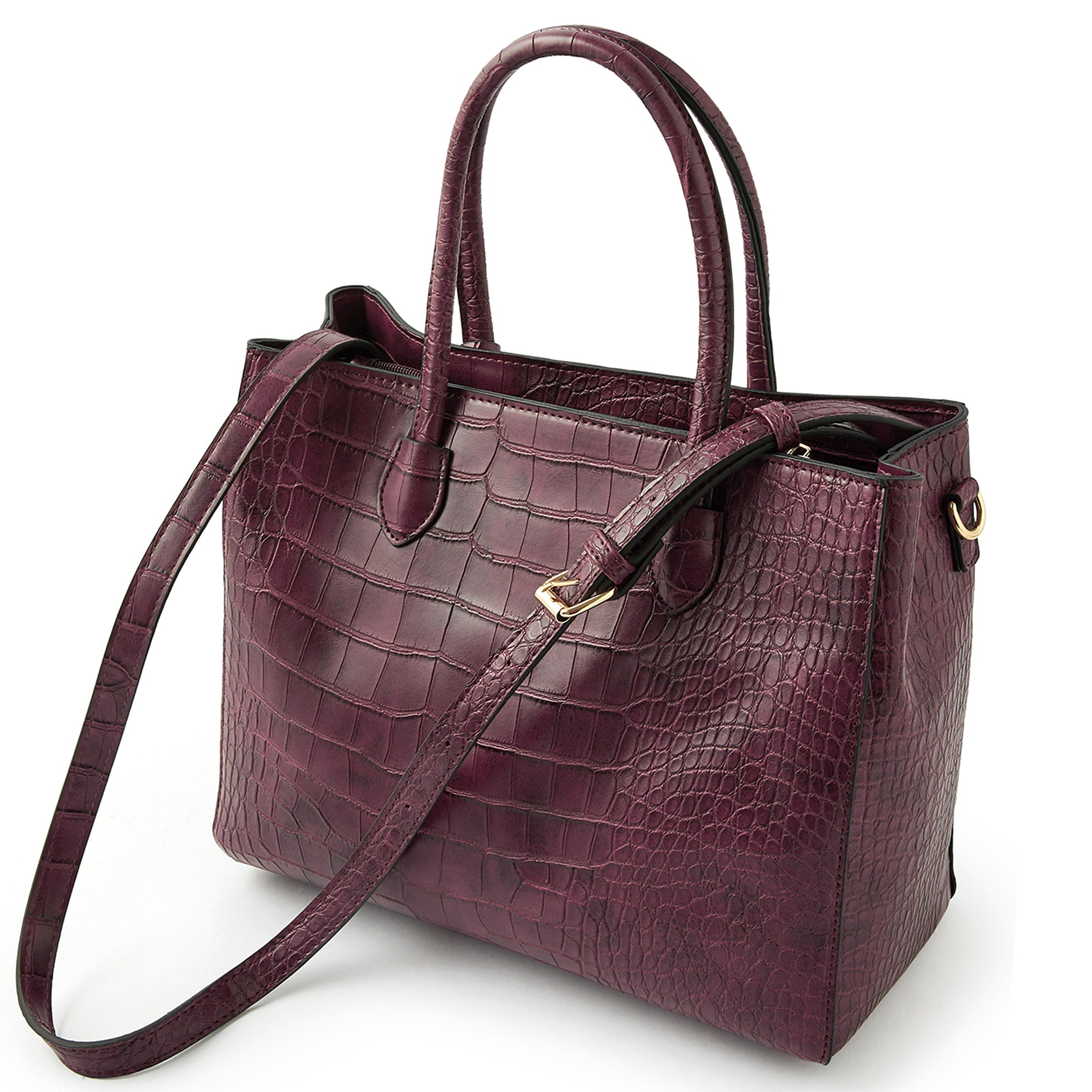 Accessorize London Women's Faux Leather Burgundy Gemma croc handheld Satchel Bag