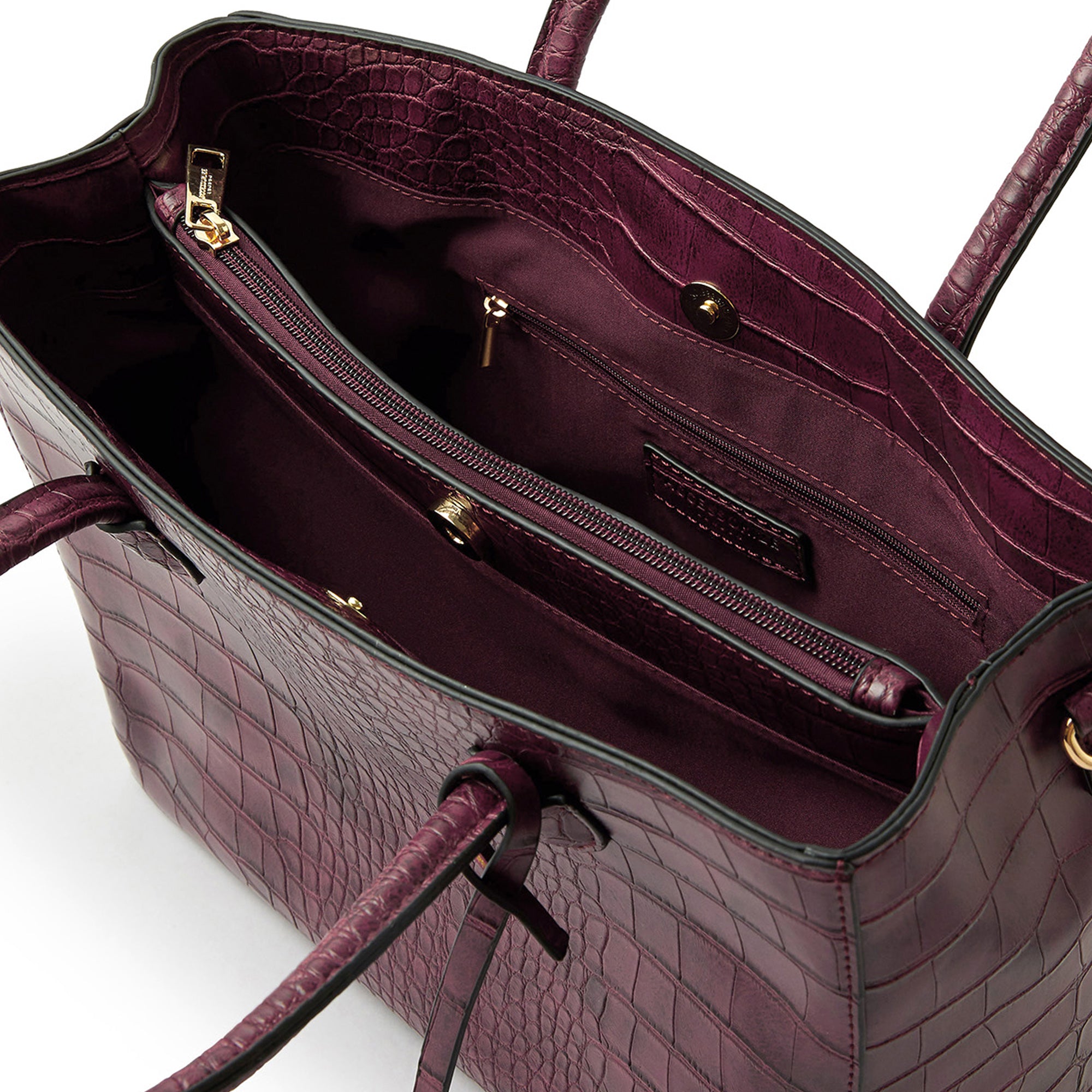 Accessorize London Women's Faux Leather Burgundy Gemma croc handheld Satchel Bag