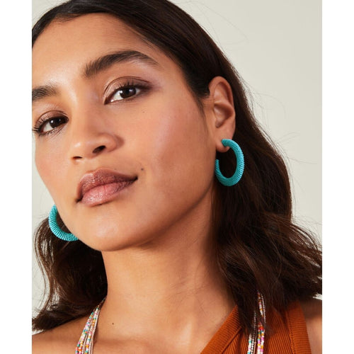 Accessorize London Women's Blue Chunky Raffia Woven Hoop Earringss Earrings