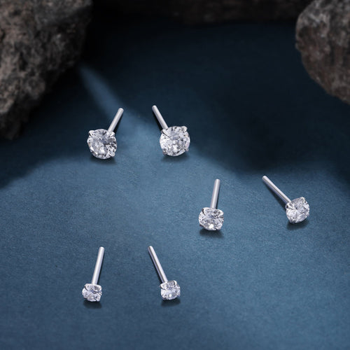 Accessorize London Women 925 Sterling Silver Cubic Zirconia Studs Earrings Pack Of 3