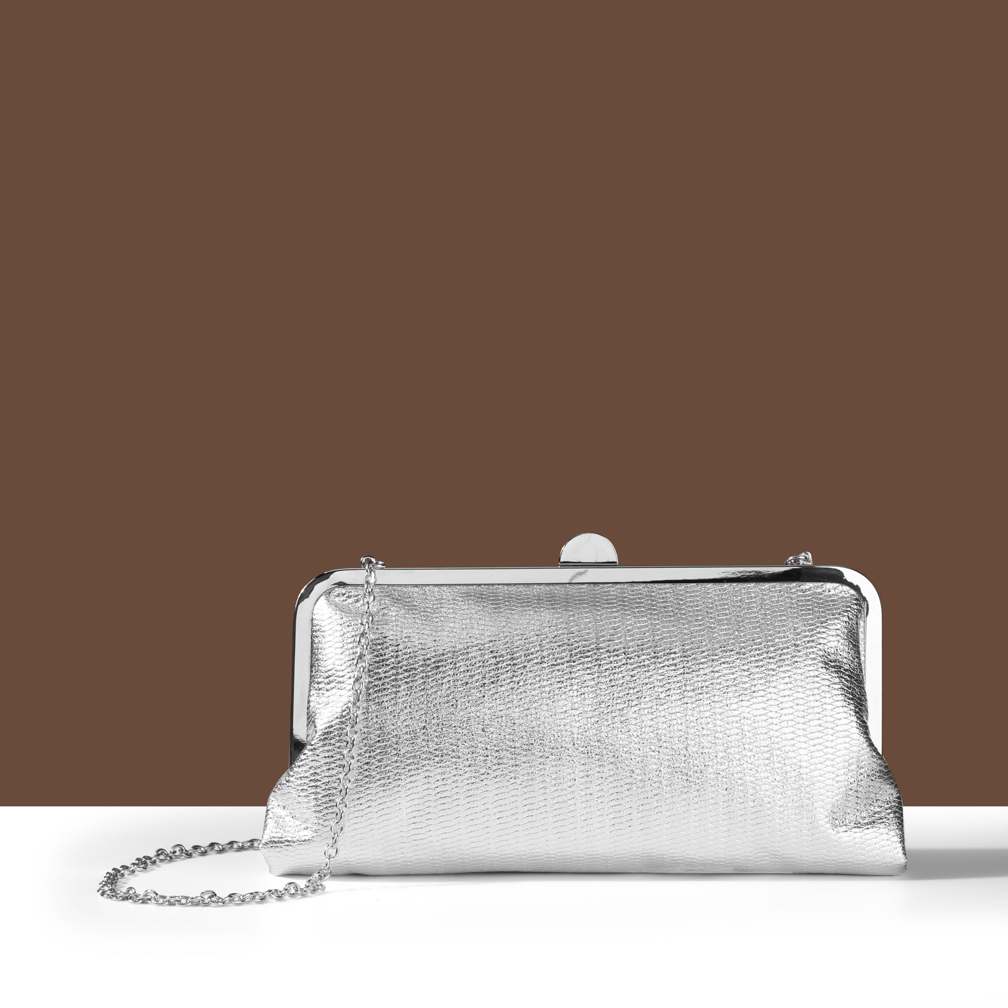 Metallic silver clutch bag on sale