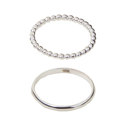 Accessorize London Women's 925 Sterling Silver Hallmark Bobble Rings Silver Set Of 2 -SMALL