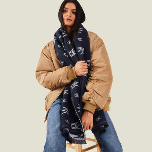 Accessorize London Women's Crown Emblem Jacquard Blanket Scarf Blue