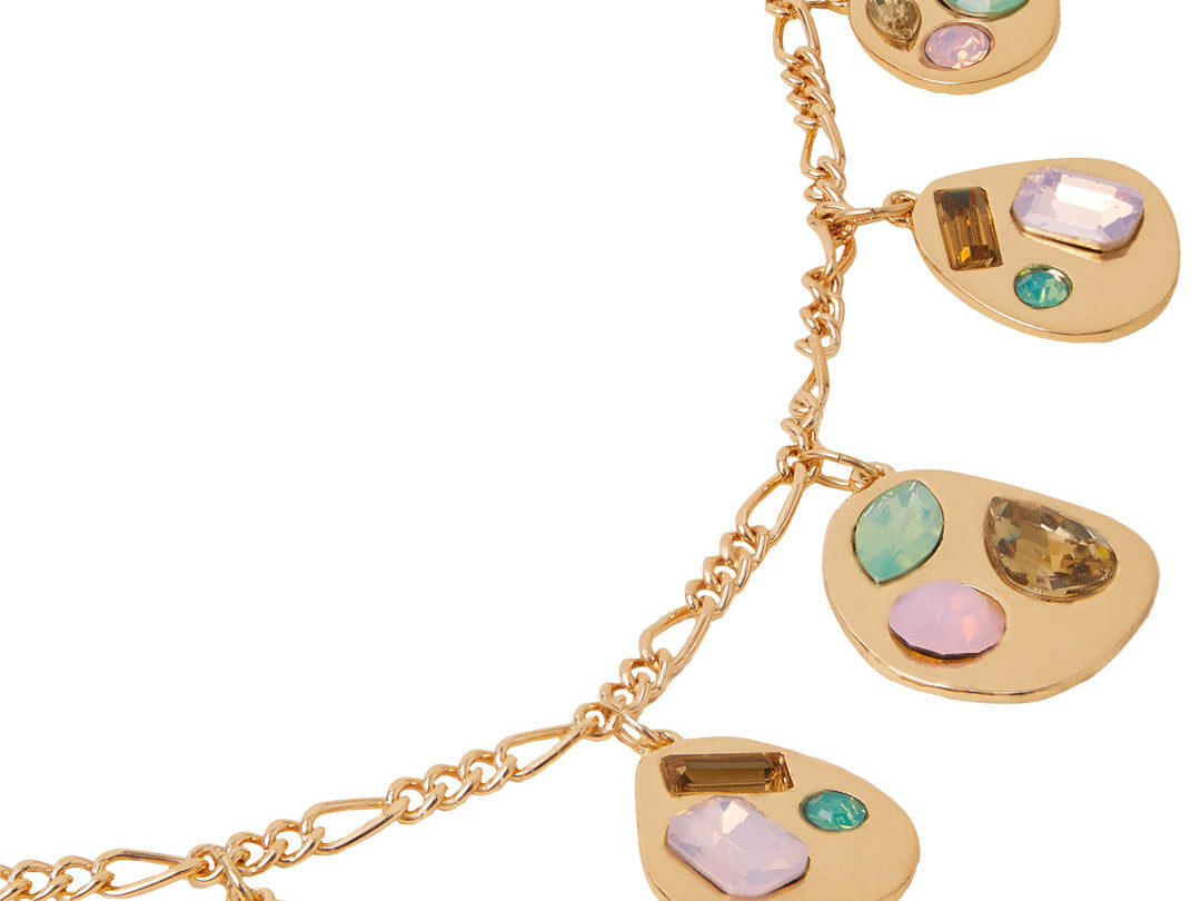 Gold Gem Set Charm Collar Necklace 