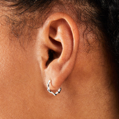 Accessorize London Women's 925 Sterling Silver Hallmark Molten Huggie Hoop Earring