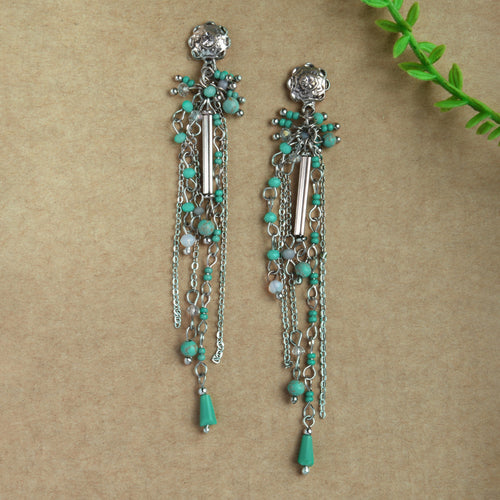 Accessorize London Women's Blue Boho Long Tassel Earrings