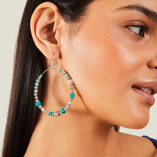 Accessorize London Women's Turquoise Large Beaded Hoop Earrings