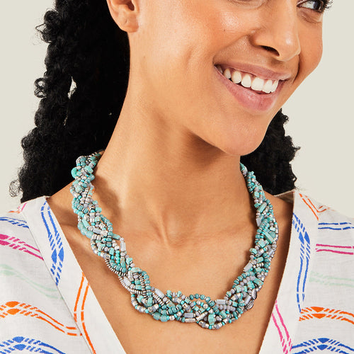 Accessorize London Women's Turquoise Statement Beaded Plait Necklace