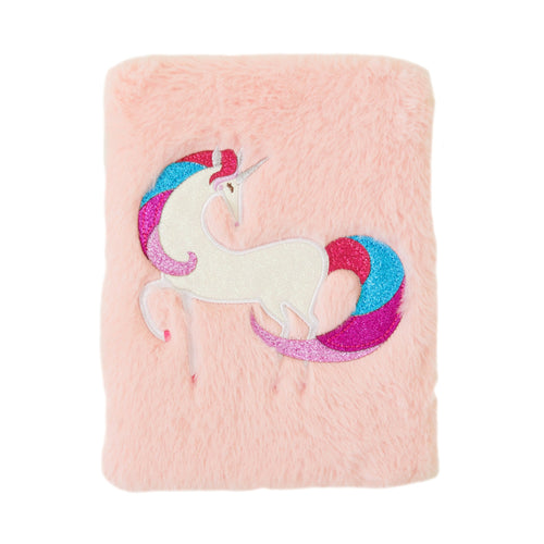 Accessorize London Pink Faux Fur Unicorn Notebook