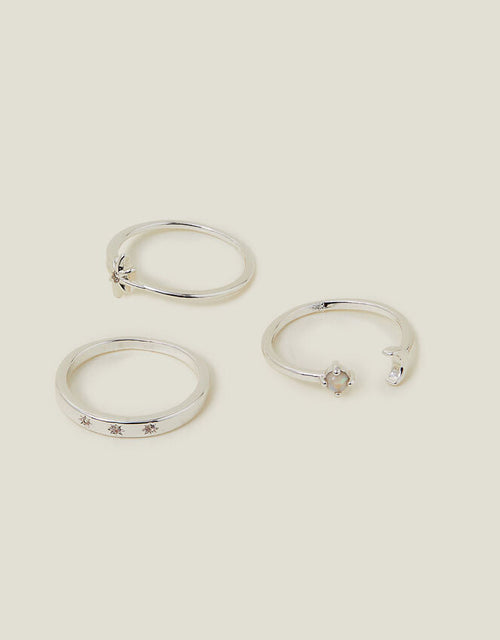 Accessorize London Women's Sterling Silver-Plated Celestial Rings Silver 3-Pack-Medium