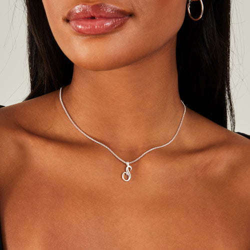Sterling Silver-Plated (M) Initial Necklace Silver