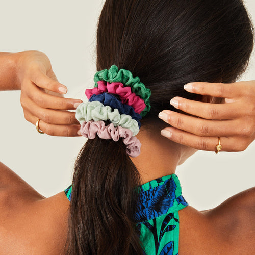 Accessorize London Women's Multi Color  Scrunchies set of 5