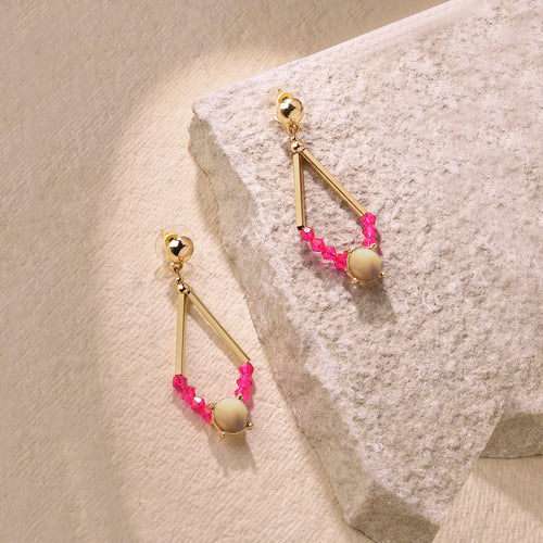 Accessorize London Women's Pink Bead Teardrop Earrings