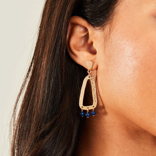 Accessorize London Women's Blue Triple Bead Oval Drop Earrings