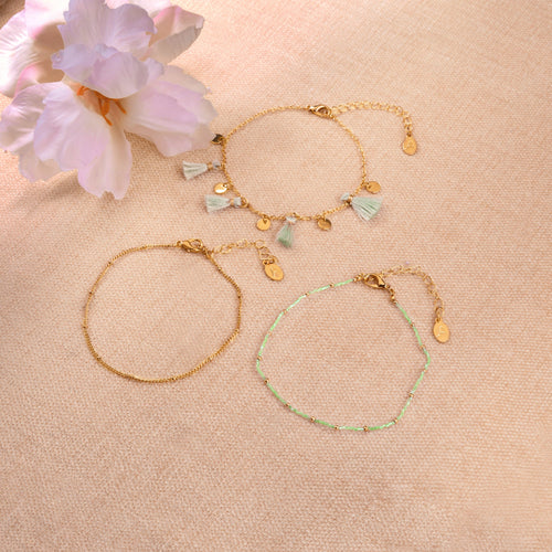 Accessorize London Women's Mini Bead Tassel Anklets Pack of Three