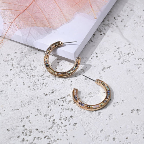 Accessorize London Women's Gold Mother Of Pearlised Inlay Hoop  Earrings
