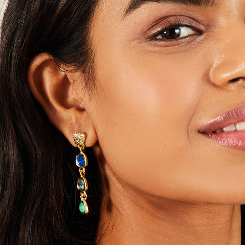 Accessorize London Women's Multi Organic Molten Gem Long Drop Earrings