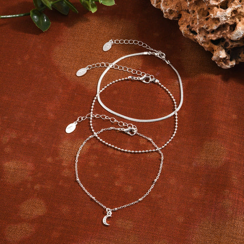 Accessorize London Women's Silver Moon Chain Anklets Pack Of 3