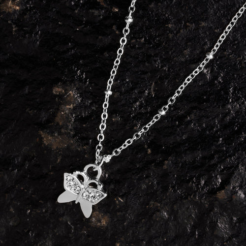 Accessorize London Women's Silver Pave Butterfly Pendant Necklace