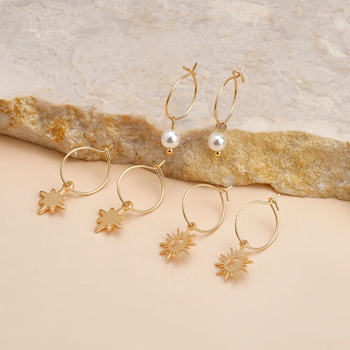 Accessorize London Women's Gold  Starburst Hoop Earrings Pack of Three