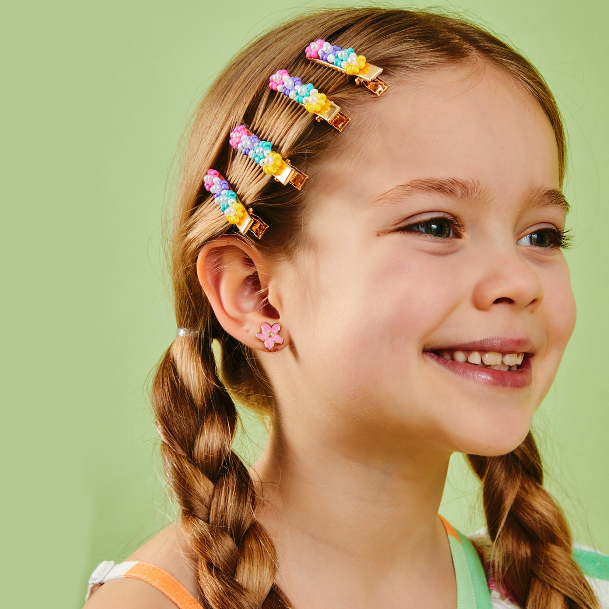 Multi Rainbow Flower Hair Slides 2 Pack