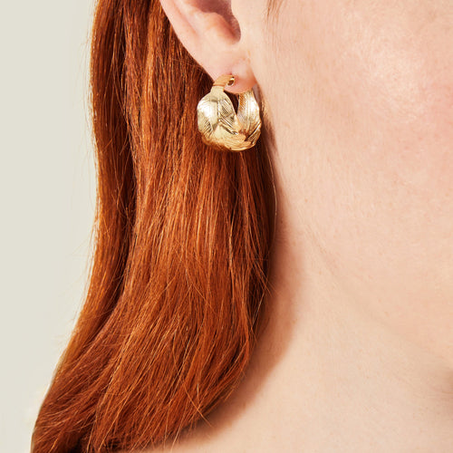 Accessorize London Women's Gold Leaf Hoop Earrings