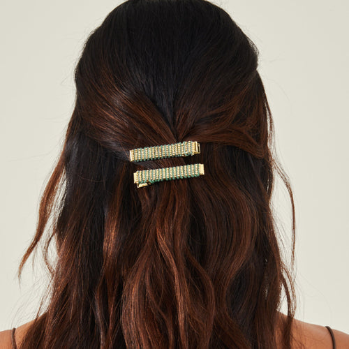 Accessorize London Women's Green Wrapped Hair Clips Pack-2
