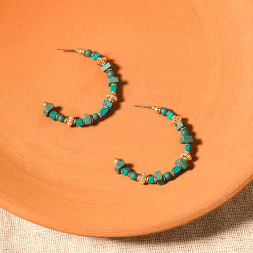 Accessorize London Women's Green Teal Beaded Hoop Earrings