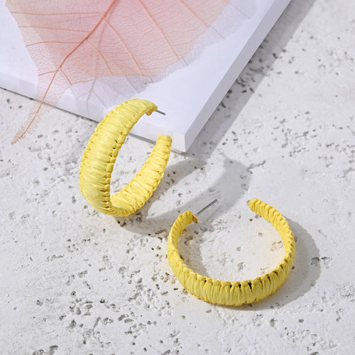 Accessorize London Women's Yellow Raffia Hoop Earrings