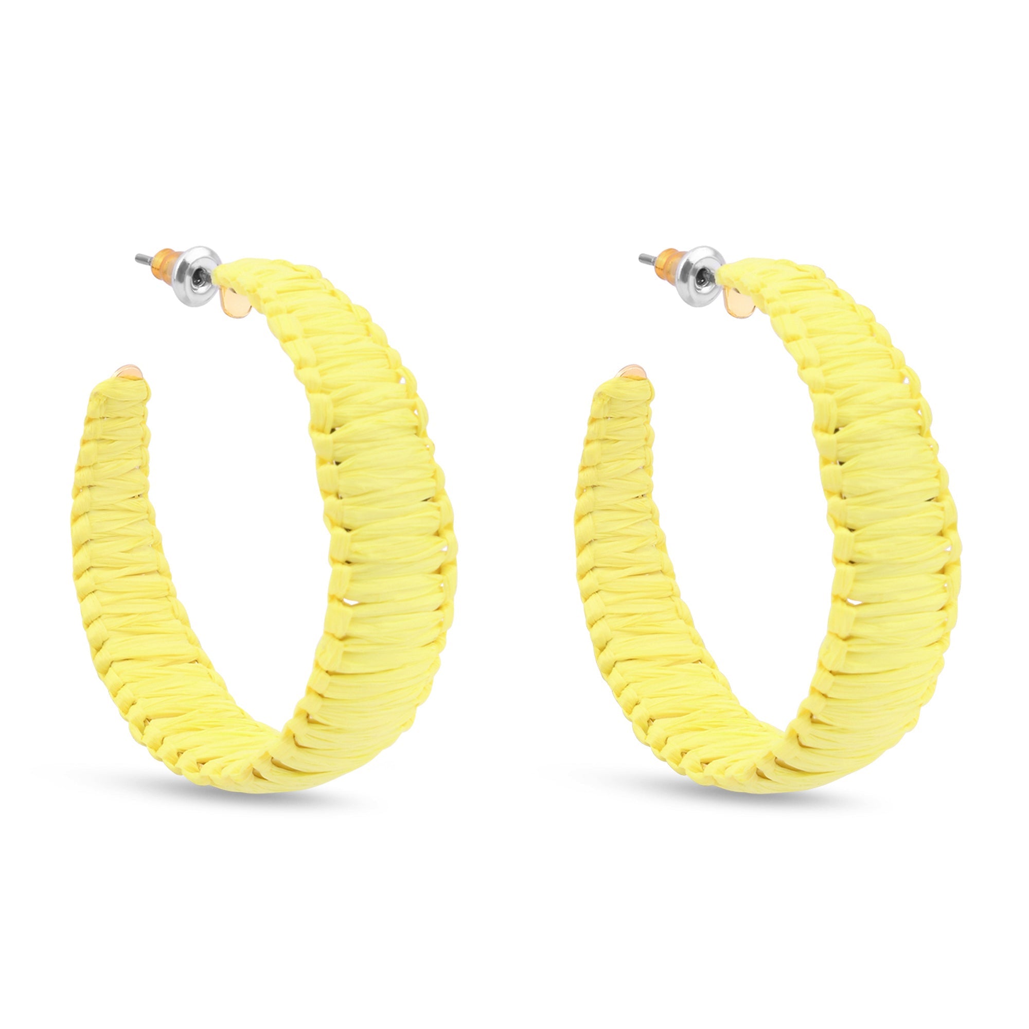 Yellow Raffia Hoop Earrings