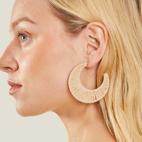 Accessorize London Women's Natural Large Raffia Hoop Earrings